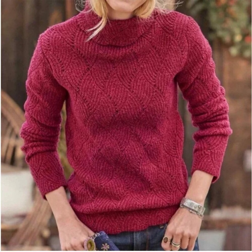 Sundance Champlain Silk Blend Pointelle Scalloped Turtleneck Sweater Size S